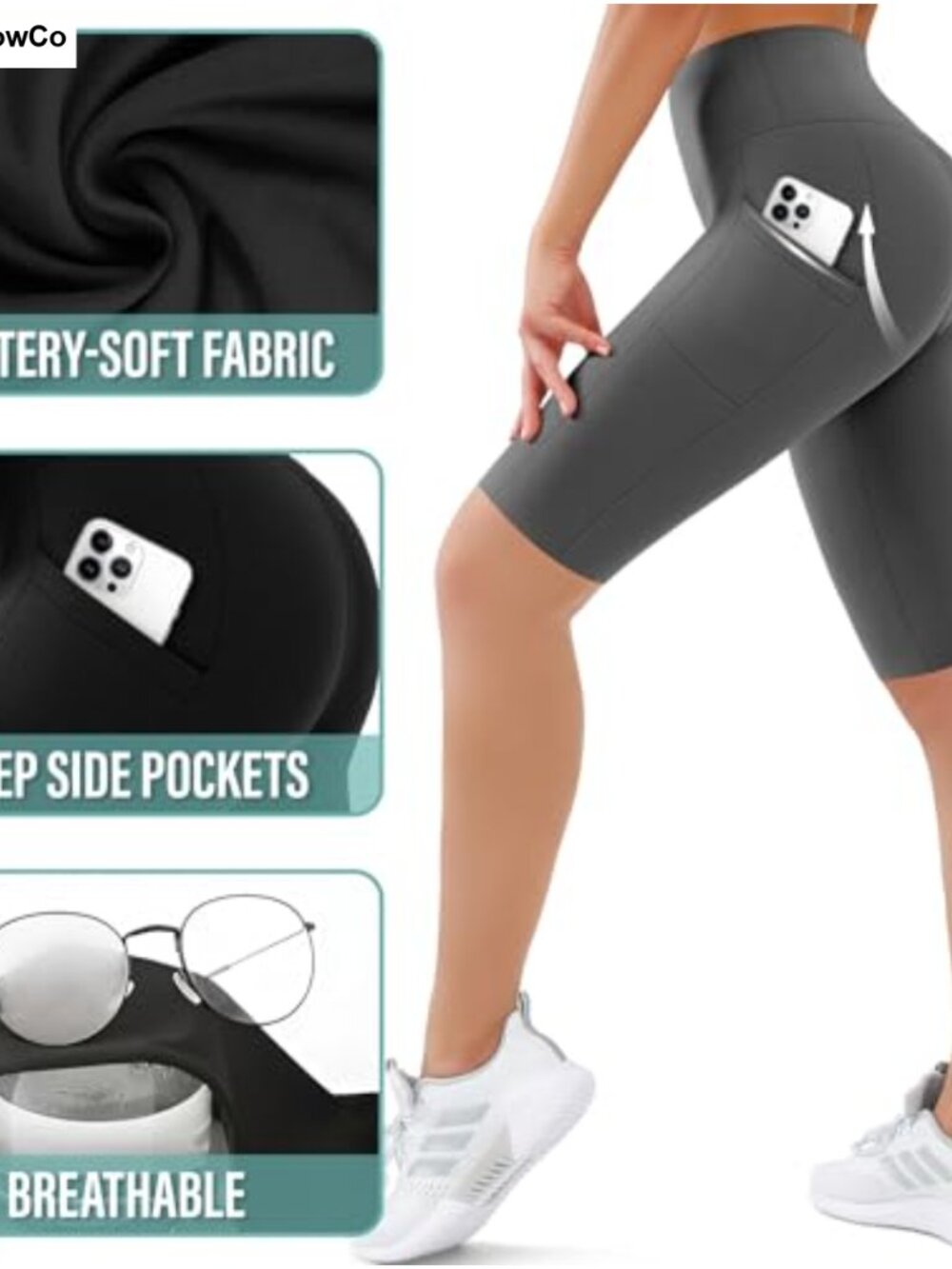 3 Pack High Waisted Biker Shorts with Pockets Tummy Control Yoga Running - Picture 3 of 6